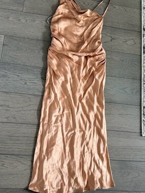 Shona Joy Rose Gold Satin Slip Maxi Dress